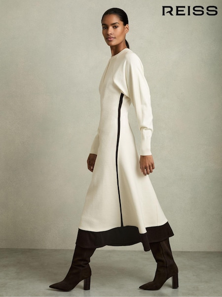 Reiss Ivory Caprice Wool-Blend Hybrid Knitted Midi Dress (AD6380) | $527