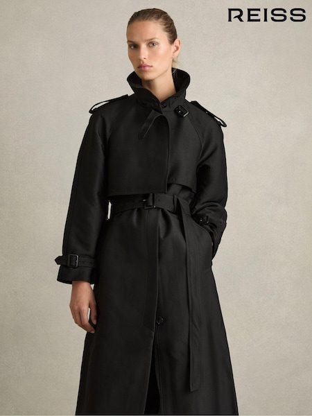 Reiss Black August Petite Gabardine Trench Coat with Cotton (AD6383) | AED2,146