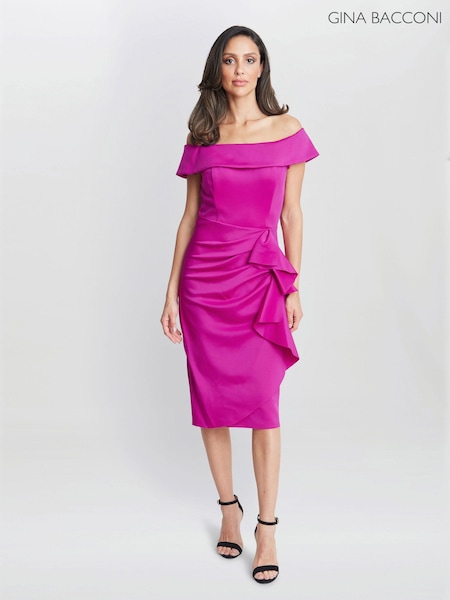 Gina Bacconi Pink Izzy Off The Shoulder Ruched Dress (AD6390) | € 187