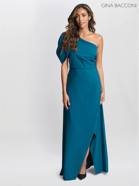 Gina Bacconi Blue Tori One Shoulder Stretch Crepe Maxi Dress (AD6391) | 1,178 QAR