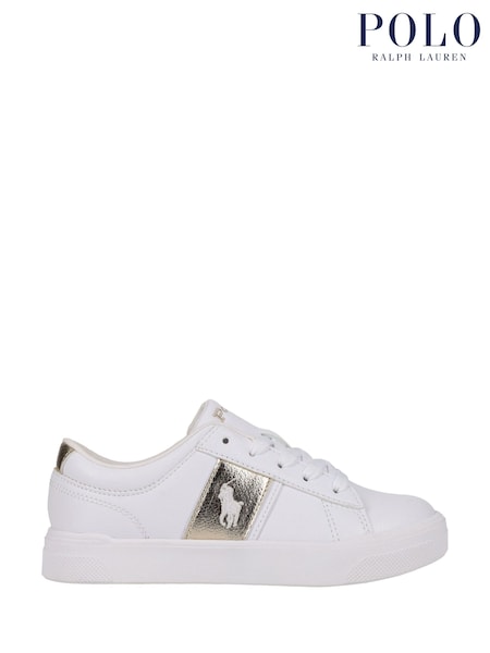 Polo Ralph Lauren White Kids Frazier Gold Panel Trainers (AD6790) | AED437