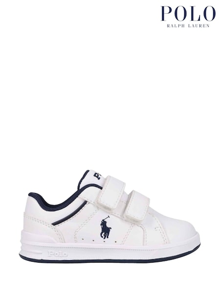 Polo Ralph Lauren White Hertiage Court IV Kids Touch Fasten Strap Trainers (AD6799) | ₪402