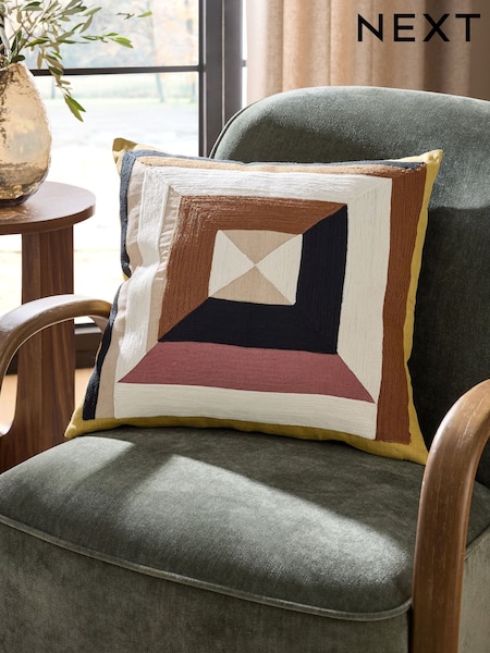 Rust Brown Geometric Block Crewelwork Cushion (AD6810) | €32