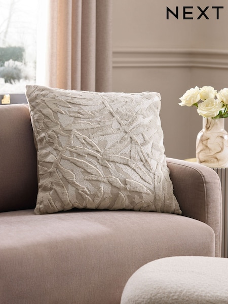 Champagne Gold Cut Velvet Leaf Print Cushion (AD6811) | €56
