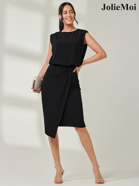Jolie Moi Black Tiered Draped Pencil Dress (AD6839) | €104