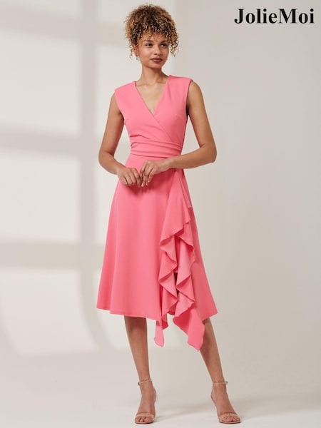 Jolie Moi Pink Qiana Ruffle Detail Midi Dress (AD6843) | €95