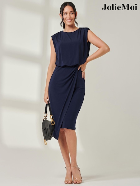 Jolie Moi Blue Tiered Draped Pencil Dress (AD6847) | €104