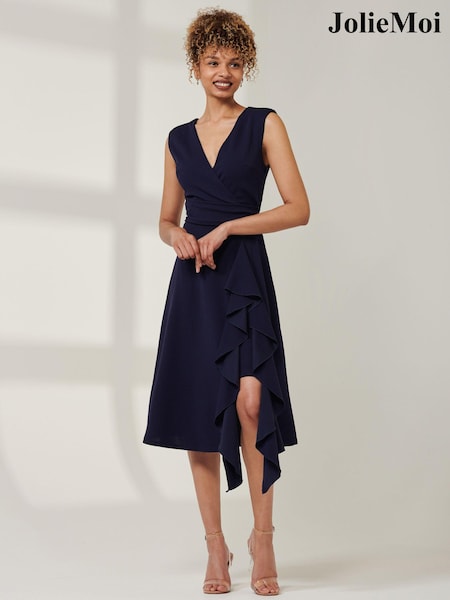 Jolie Moi Blue Qiana Ruffle Detail Midi Dress (AD6852) | €115