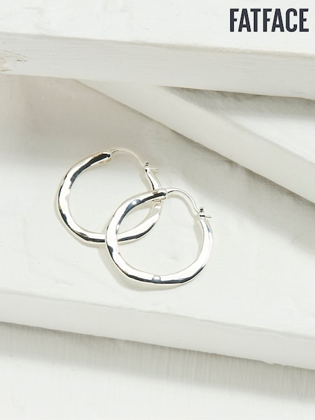 FatFace Silver Tone Hammered Hoop Earrings (AD6894) | €18