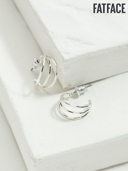 FatFace Silver Tone Triple Strand Hoop Earrings (AD6897) | €14