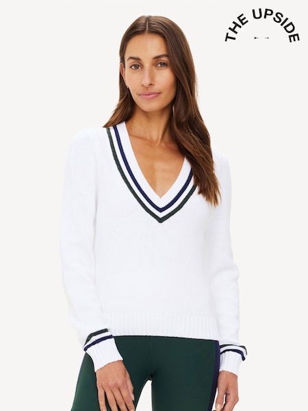 أبيض - The Upside Sonny V-Neck Knit Sweater (AD6912) | ‏757 د.إ.‏