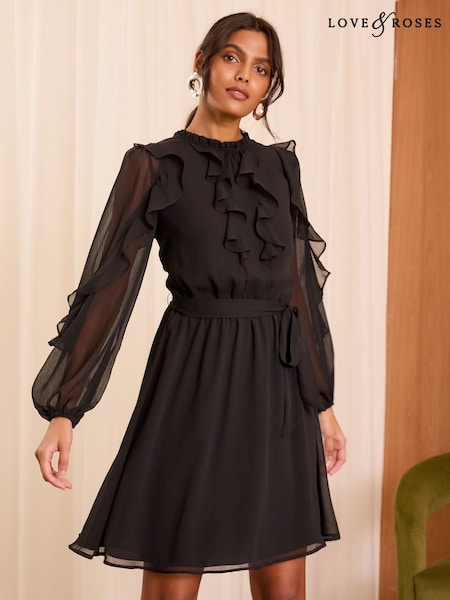 Love & Roses Long Sleeve Ruffle Mini Dress (AD6995) | 312 LEI