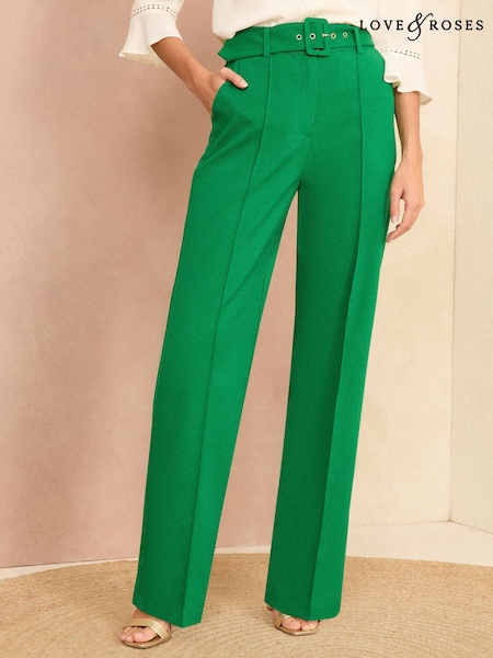 Verde Cu curea - Croit Pantaloni largi cu talie înaltă Love &Roses (AD7005) | 313 LEI