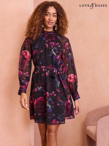Love & Roses Floral Keyhole Detail Mini Dress (AD7023) | 259 LEI