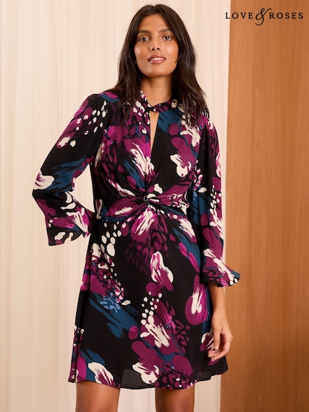 Love & Roses Twist Neck Mini Dress (AD7033) | €98