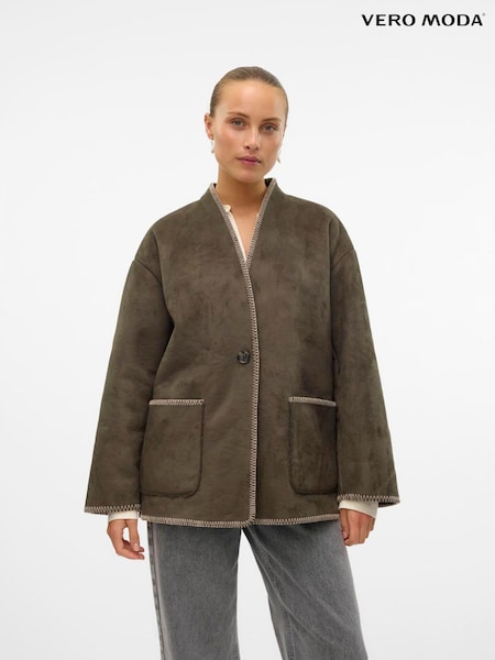 VERO MODA Grey Faux Suede Pocket Stitch Detail Jacket (AD7062) | AED218