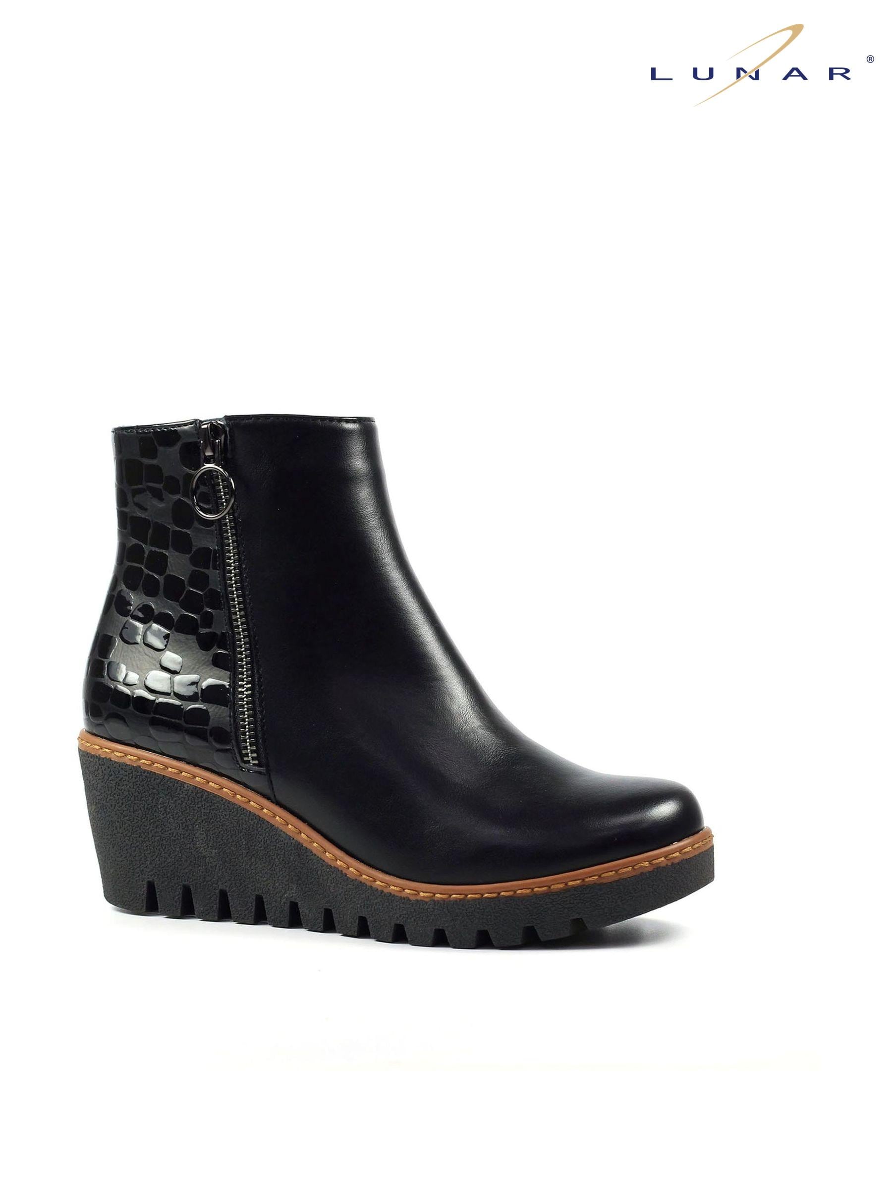 Black wedge boots mid calf 2025