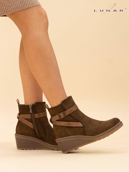Lunar Sumi Brown Wedge Ankle Boots (AD7301) | 287 LEI