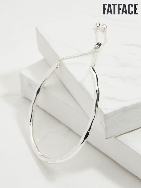 FatFace Silver Tone Adjustable Hammered Bangle (AD7340) | ₪73
