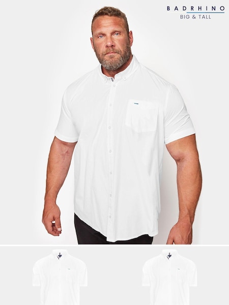 BadRhino Big & Tall White 100% Cotton Short Sleeve Oxford Shirts 2 Pack (AD7369) | 285 zł