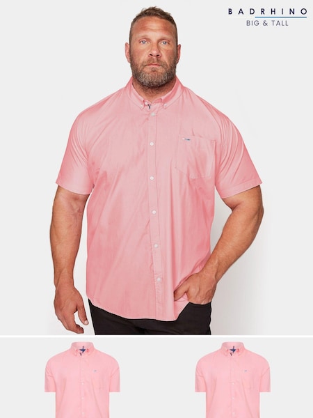 BadRhino Big & Tall Pink 100% Cotton Short Sleeve Oxford Shirts 2 Pack (AD7375) | €27