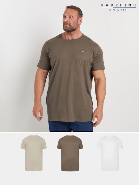 Badrhino Big & Tall 100% Cotton Long T-shirts 3 Pack (AD7401) | ‏146‏₪