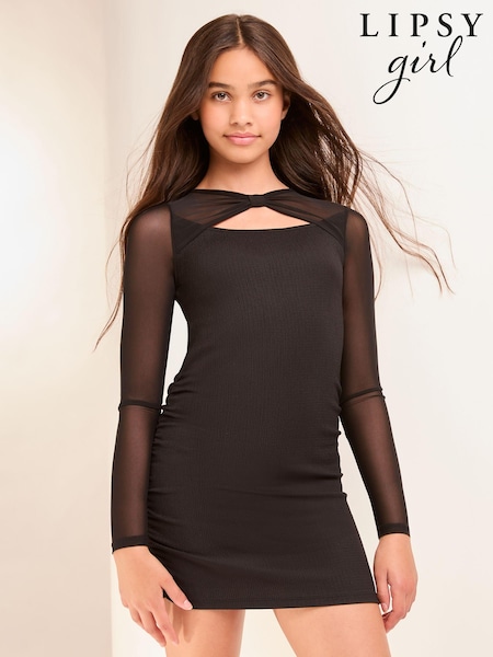 Lipsy Black Teen Sheer Yoke Jersey Bodycon Dress (9-16yrs) (AD7445) | €41 - €50