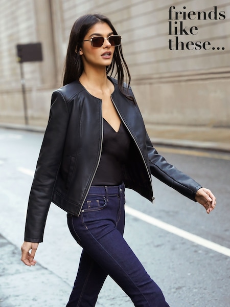 Friends Like These Faux Leather Short Collarless Jacket (AD7450) | ‏262‏₪