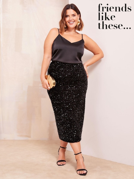 Friends Like These Black Sequin Midi Skirt (AD7565) | €25