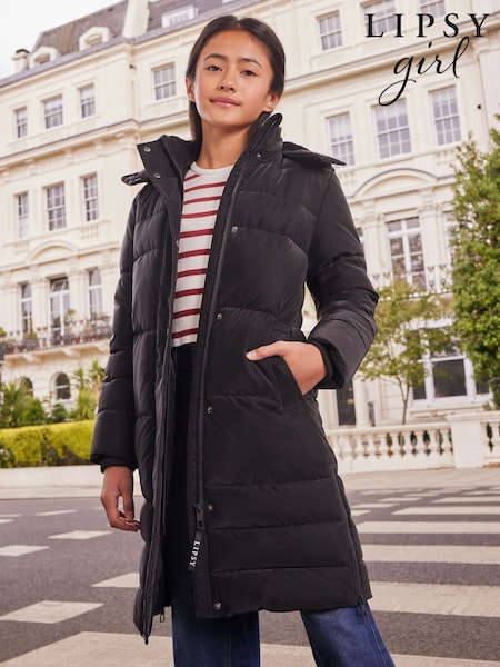 Lipsy Black Shower Resistant Soft Effect Fabric Midweight Padded Coat (5-16yrs) (AD7573) | €35 - €42