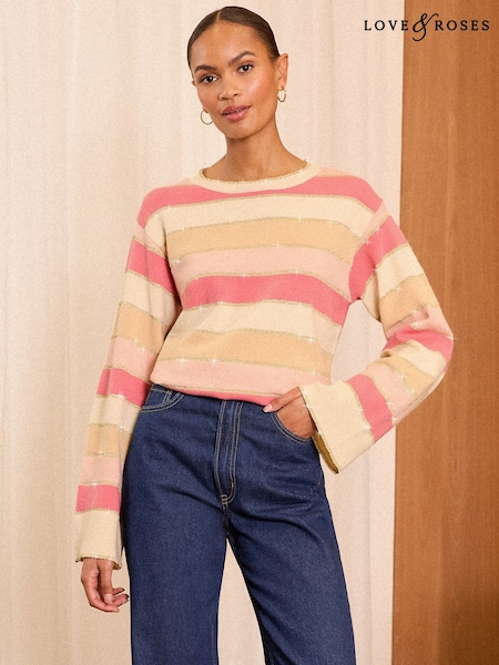 Love & Roses Pink Metallic Stripe Knitted Jumper (AD7576) | €30