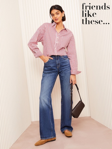 Friends Like These Red Poplin Long Sleeve Button Through 100% Cotton Shirt (AD7583) | kr485