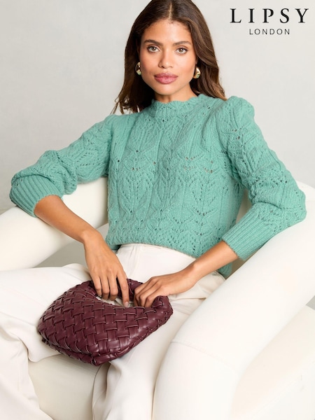 Verde - Lipsy Pointelle Stitch Scallop Edge Knit Jumper (AD7597) | 57 €