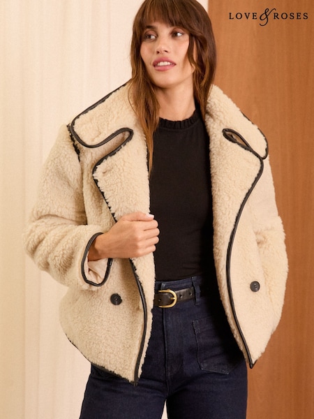 Love & Roses Borg Short Funnel Neck Coat (AD7607) | 443 LEI