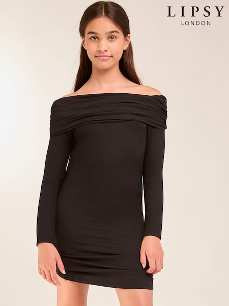 Lipsy Teen Bardot Long Sleeve Mini Dress (9-16yrs) (AD7661) | 133 LEI - 160 LEI