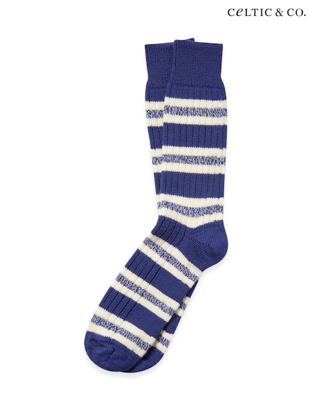 Синий - Celtic & Co. Mens Merino Cotton Stripe Socks (AD7670) | €40