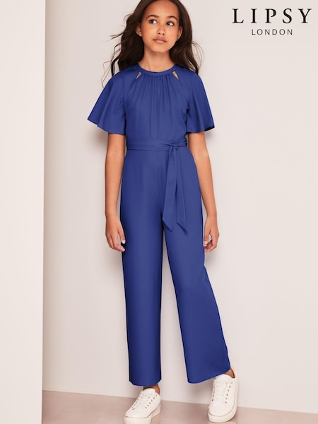 Lipsy Cobalt Blue Cut Out Flutter Sleeve Jumpsuit (5-16yrs) (AD7677) | $52 - $66