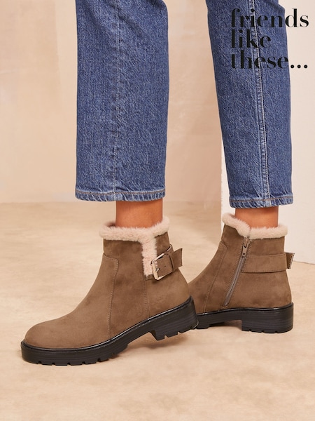 Friends Like These Brown Standard fit Flat Buckle Detail Casual Faux Suede Chelsea Boots (AD7682) | €21.50