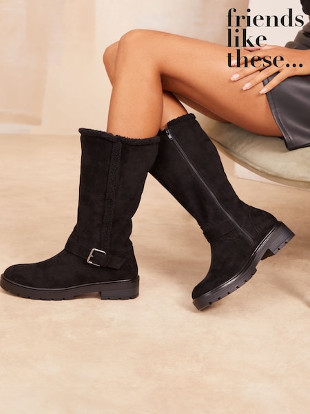 Friends Like These Buckle Detail Faux Fur Lining High Leg Boots (AD7684) | € 50