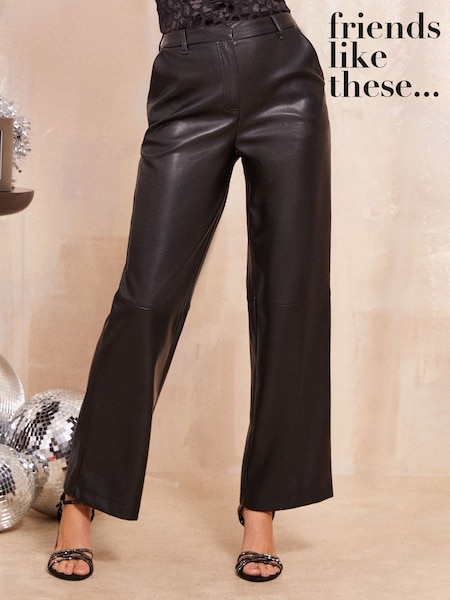 Friends Like These Black Petite PU Tailored Wide Leg Trousers (AD7717) | €50