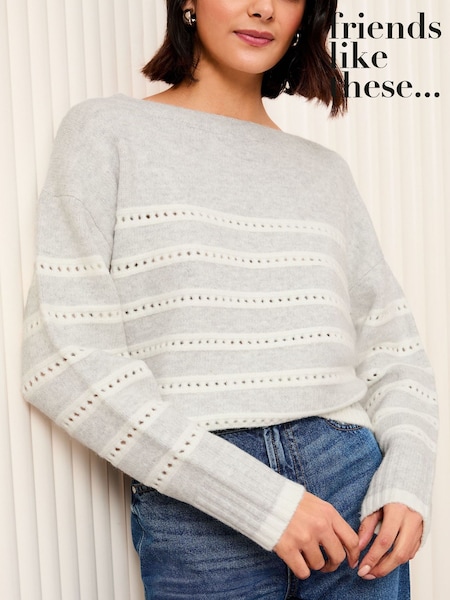 Friends Like These Grey Slash Neck Pointelle Jumper (AD7737) | kr514