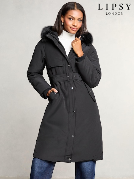 Lipsy Black Shower Resistant Premium Padded Longline Coat (AD7759) | €165