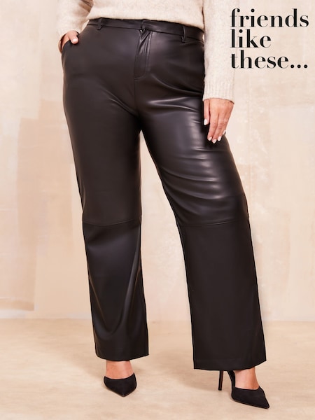 Friends Like These Black Curve Faux Leather Trousers (AD7770) | €32