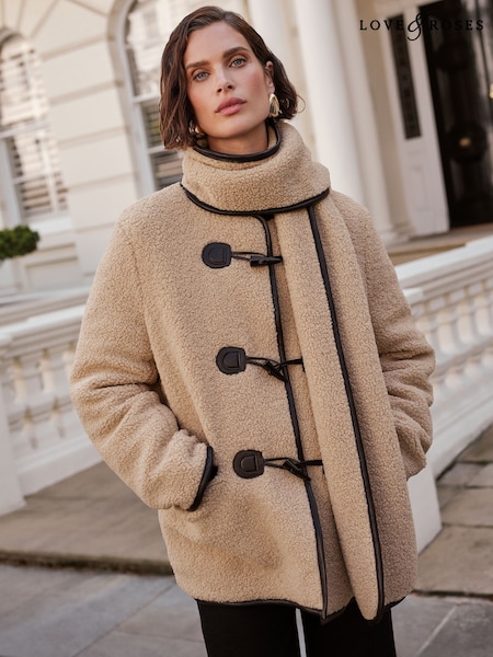 Love & Roses Borg Duffle Scarf Coat (AD7772) | 397 LEI
