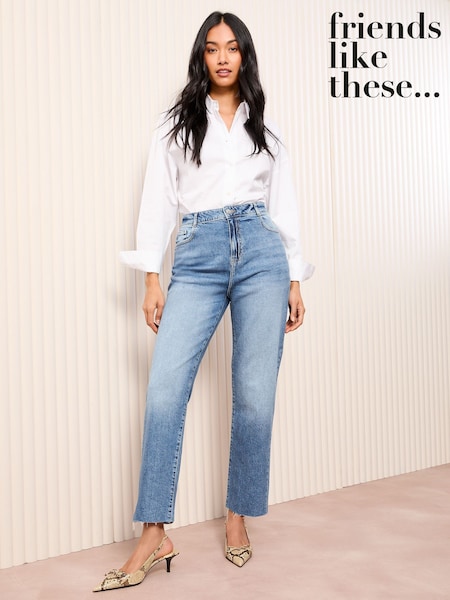 Friends Like These Mid Blue Raw Hem Comfort Stretch Straight Leg Jeans (AD7773) | ₪171