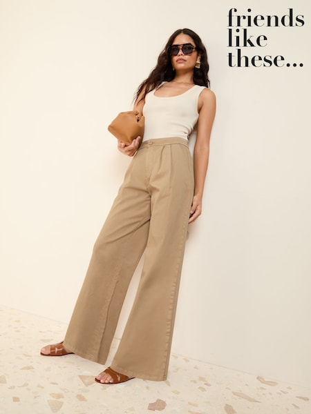 Friends Like These Camel Wide Leg Pleat Front Chino Trousers (AD7798) | €53