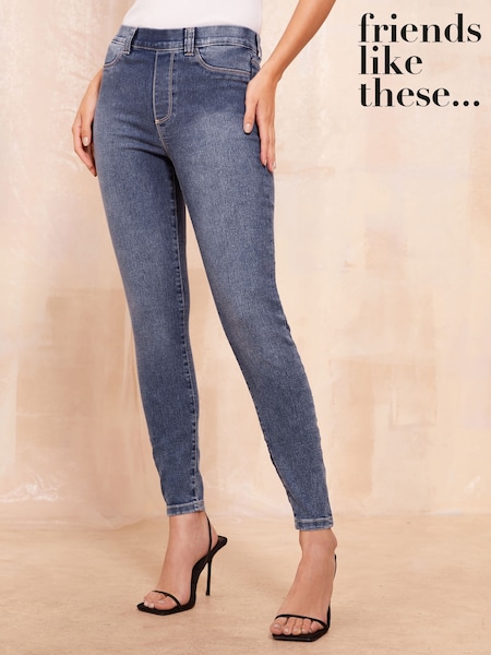 Friends Like These Mid Blue Elasticated Waist Denim Jeggings (AD7809) | R$ 235