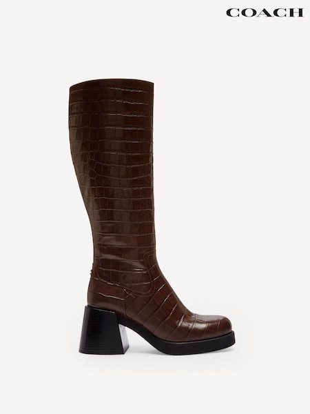 COACH Brown Natasha Embossed Croc Boots (AD7818) | €268