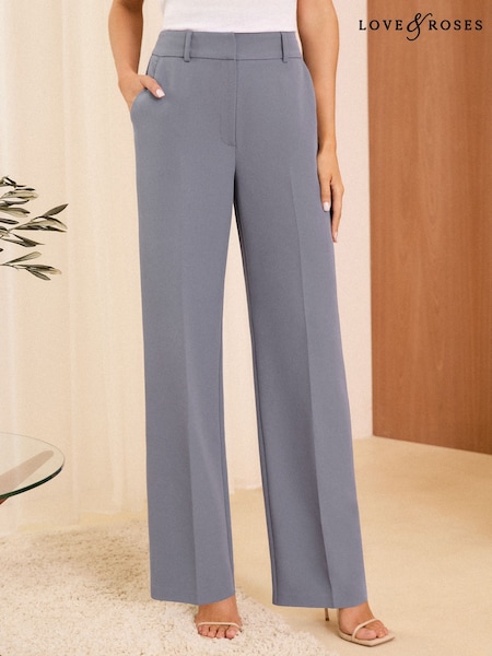 אפור - Love & Roses High Waist Wide Leg Tailored Trousers (AD7842) | ‏201‏₪