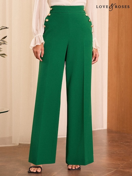 Verde - Buton Militar Love & Roses Evazat Taioare Pantaloni (AD7881) | 335 LEI